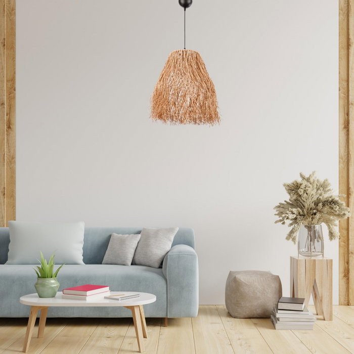 Opviq Lámpara de Araña Fringe con Capucha de Rafia Natural